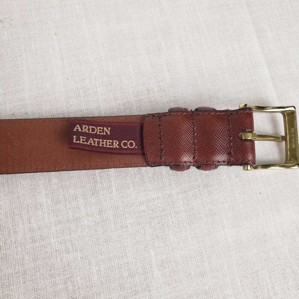 Arden Leather Co Brown Full Grain Cowhide Belt Gold Tone Brass Buckle Mens 50 - Picture 4 of 9